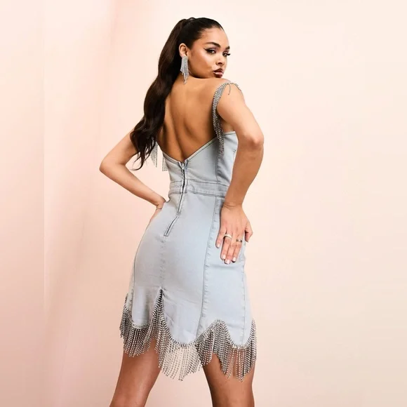 Denim Rhinestone Dress - Picture 2 of 6